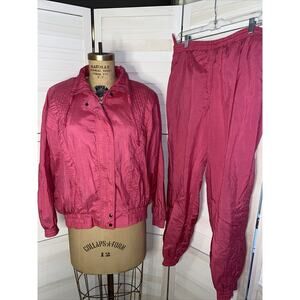 Vintage 80s Fuchsia RODEO C&A 2 Piece Nylon Shell Jacket & Pants Track Suit 42